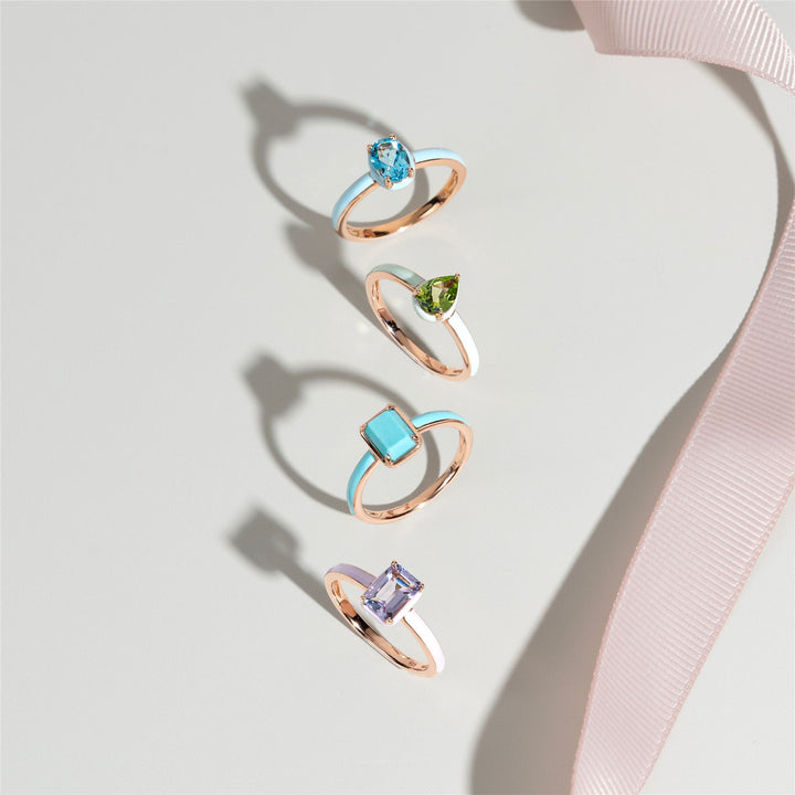 Siberian Waltz Blue Enamel & Octagon Turquoise Ring In Rose Gold Vermeil