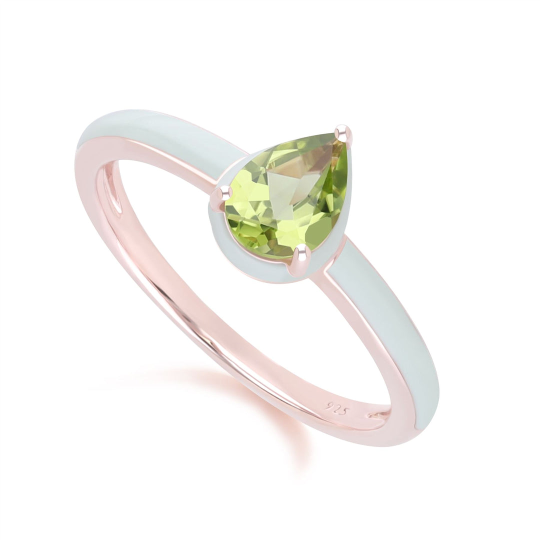 Siberian Waltz Green Enamel & Pear Peridot Ring In Rose Gold Vermeil