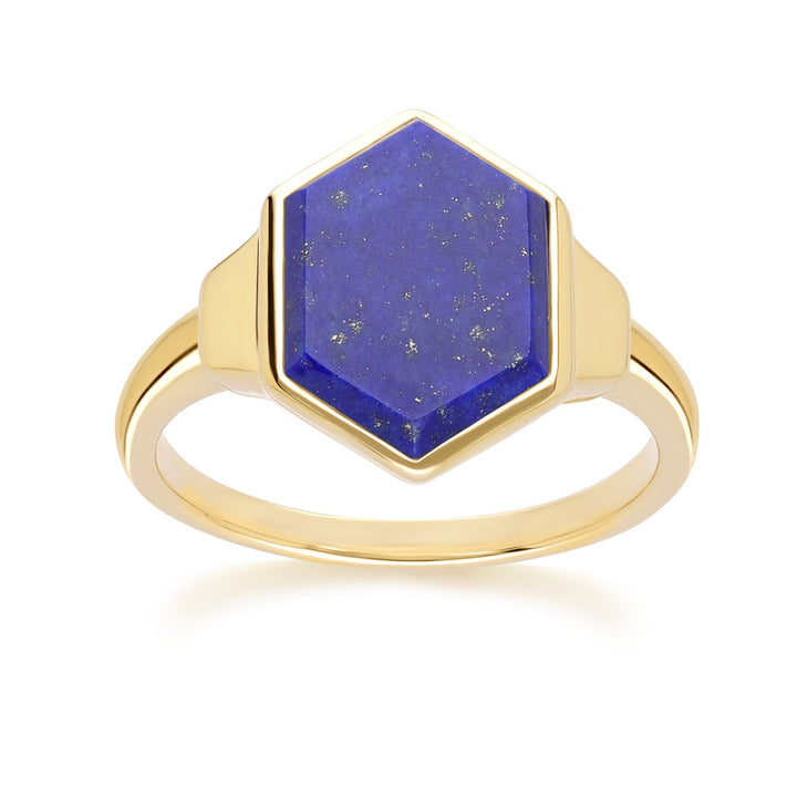 Grand Deco Hexagon Lapis Lazuli Ring in Gold Vermeil