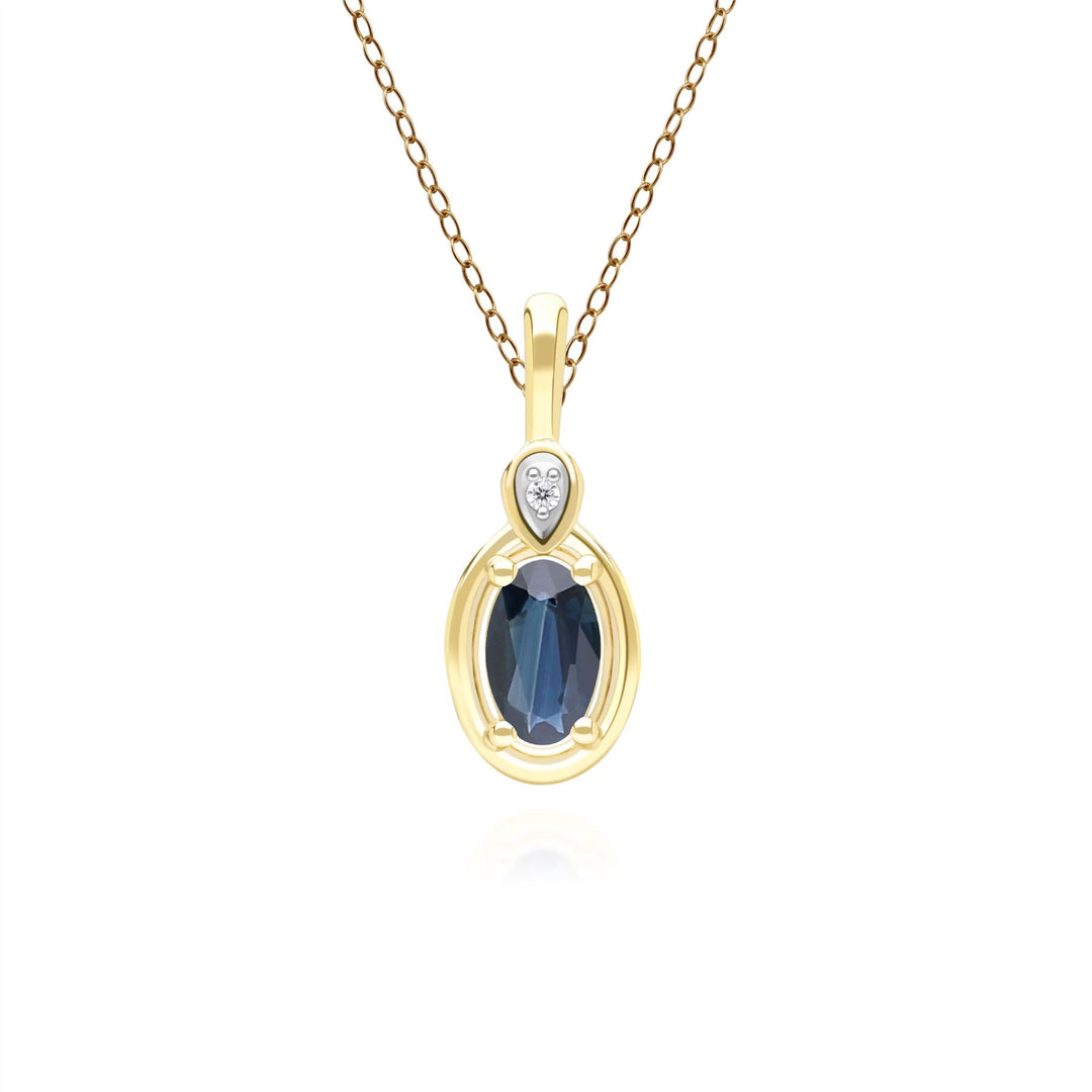 Classic Oval Sapphire & Round Diamond Pendant Necklace In 9ct Yellow Gold