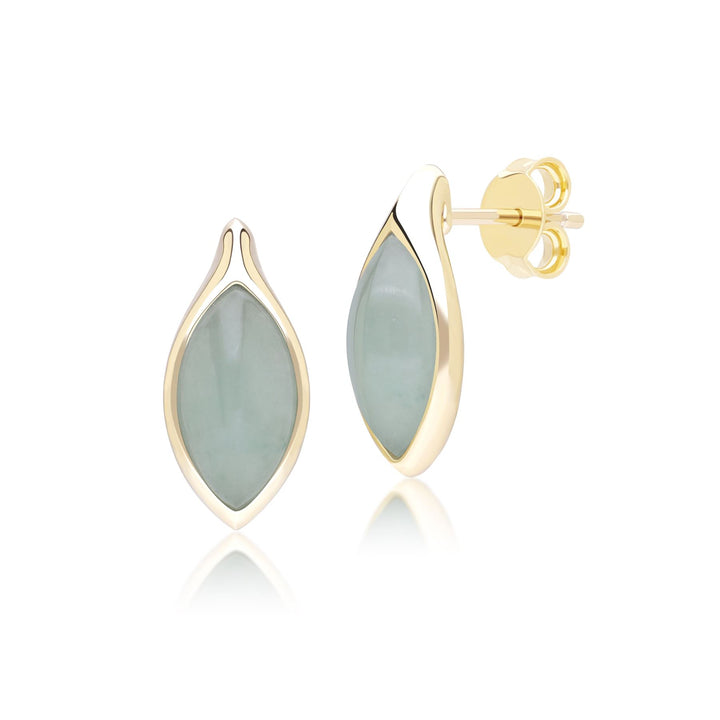Classic Marquise Green Jadeite Stud Earrings in 9ct Yellow Gold