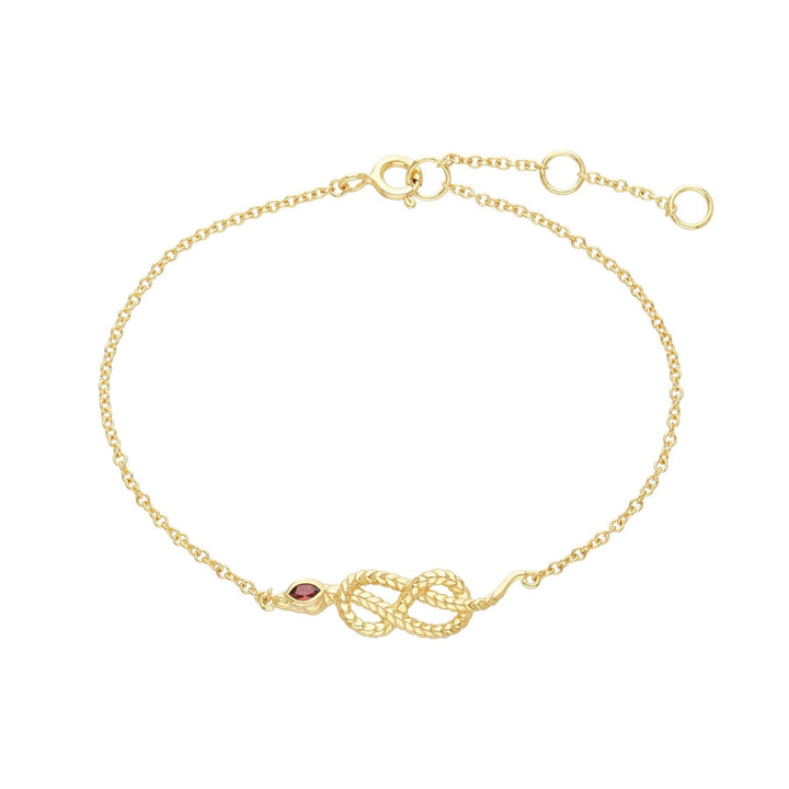 253L180901925 ECFEW™ Garnet Snake Link Bracelet in Gold Plated Sterling Silver