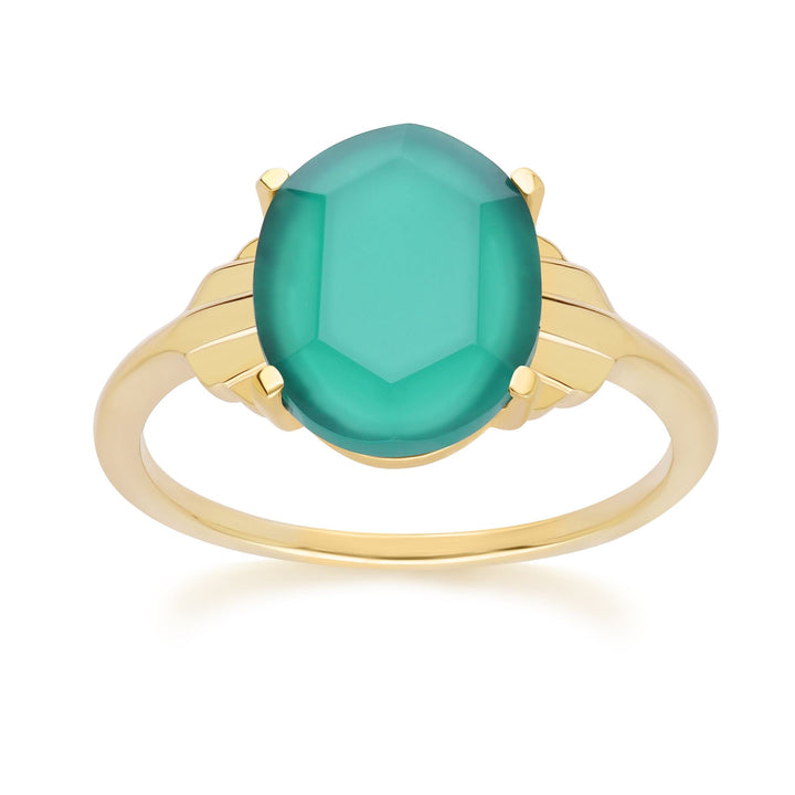 Grand Deco Oval Chalcedony Ring in Gold Vermeil