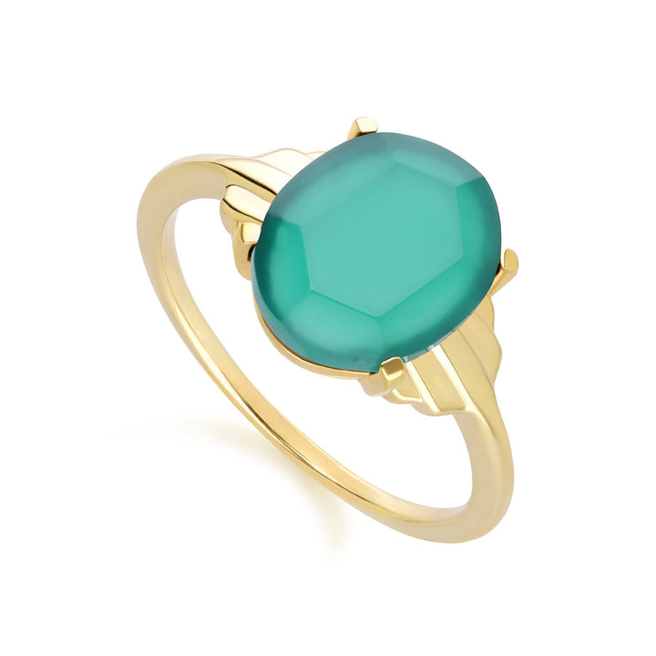 Grand Deco Oval Chalcedony Ring in Gold Vermeil