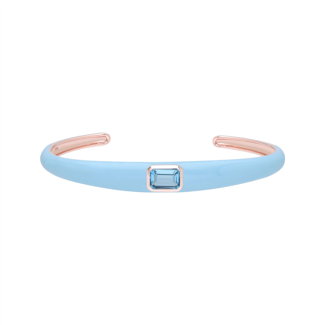 Siberian Waltz Blue Enamel & Octagon Sky Blue Topaz Bangle In Rose Gold Vermeil