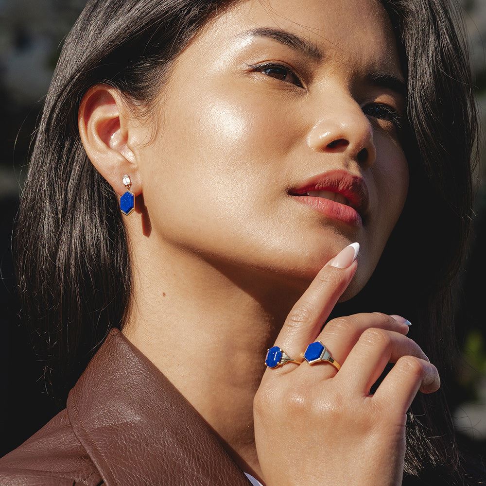 Grand Deco Oval Lapiz Lazuli Ring in Gold Vermeil