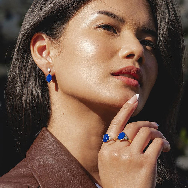 Grand Deco Oval Lapiz Lazuli Ring in Gold Vermeil