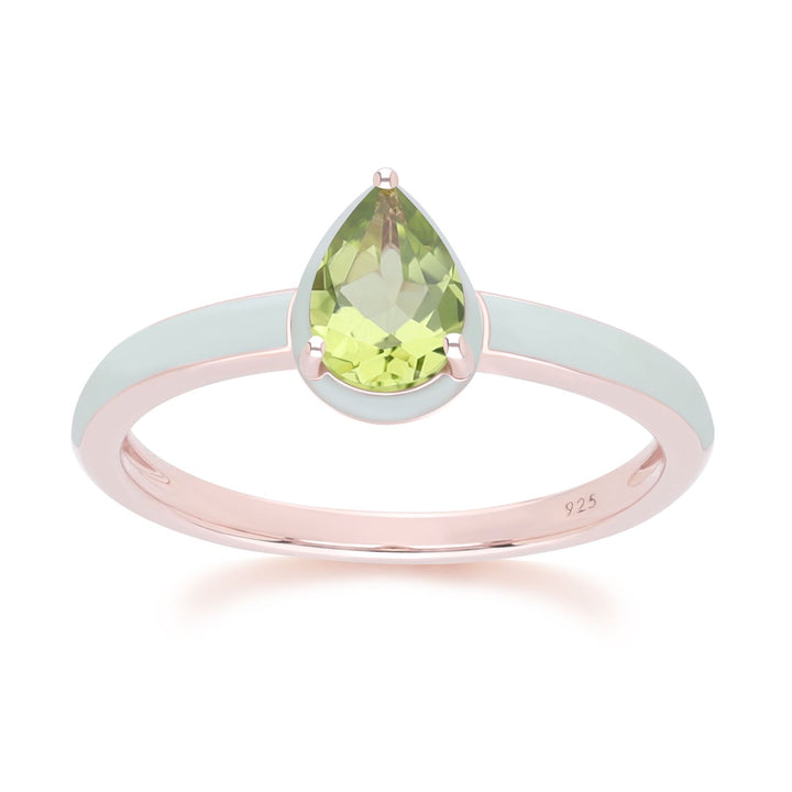 Siberian Waltz Green Enamel & Pear Peridot Ring In Rose Gold Vermeil