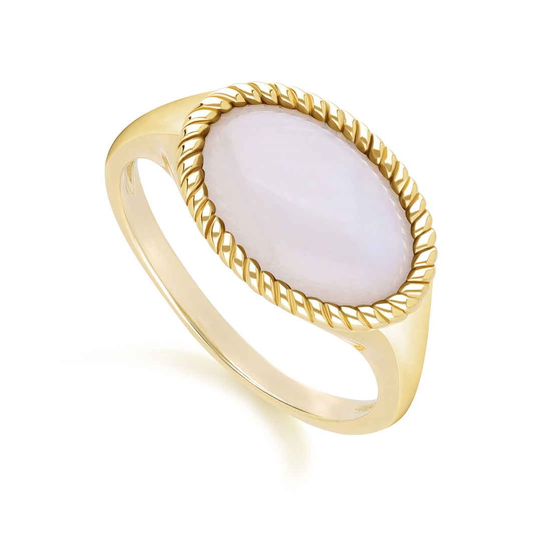 Classic Oval Rainbow Moonstone Ring in 9ct Yellow Gold