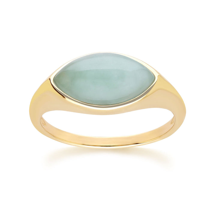 Classic Marquise Green Jadeite Ring in 9ct Yellow Gold