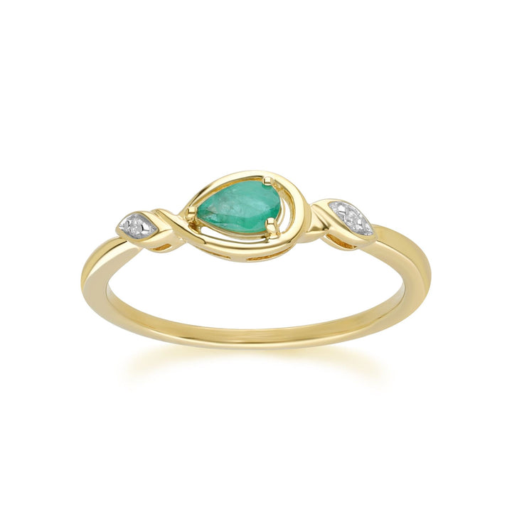Classic Pear Emerald & Diamond Ring In 9ct Yellow Gold