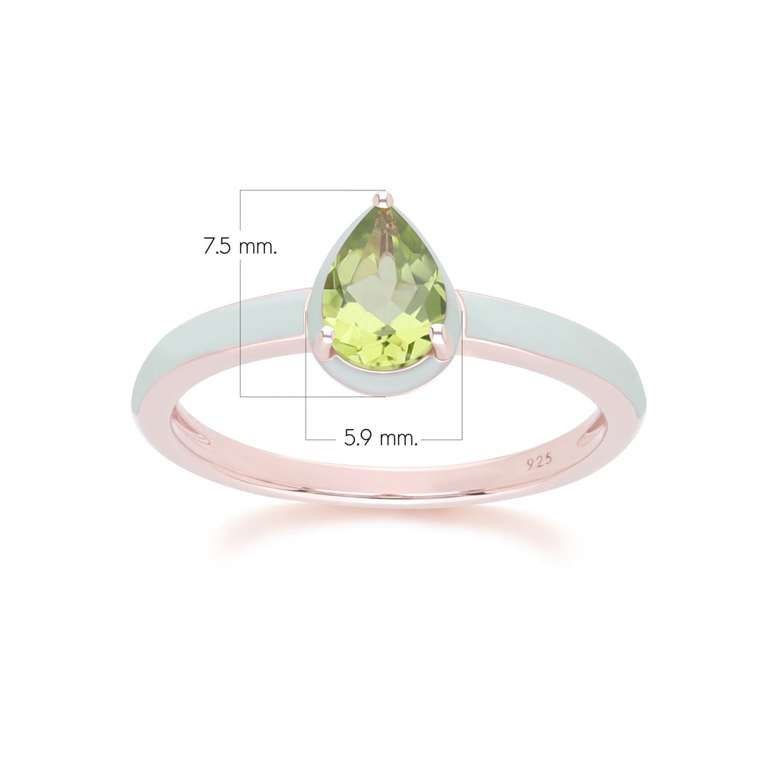 Siberian Waltz Green Enamel & Pear Peridot Ring In Rose Gold Vermeil