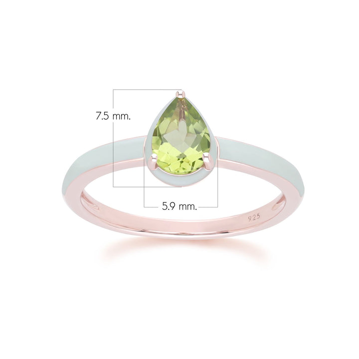 Siberian Waltz Green Enamel & Pear Peridot Ring In Rose Gold Vermeil