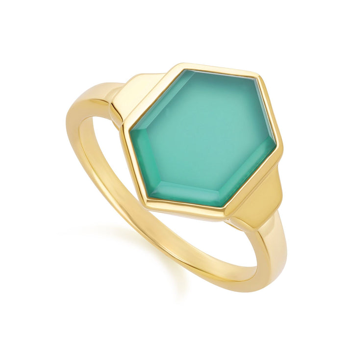 Grand Deco Hexagon Chalcedony Ring in Gold Vermeil