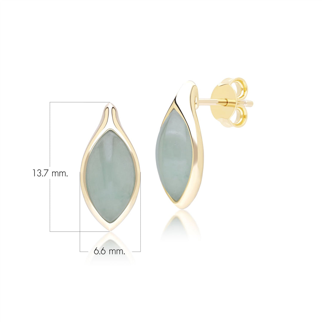 Classic Marquise Green Jadeite Stud Earrings in 9ct Yellow Gold