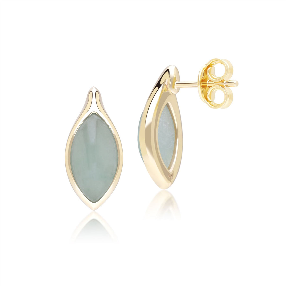 Classic Marquise Green Jadeite Stud Earrings in 9ct Yellow Gold
