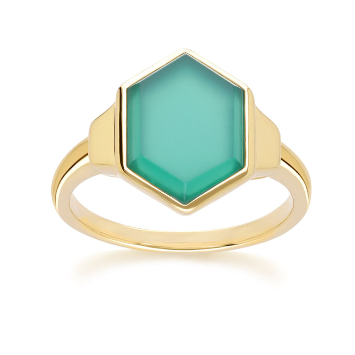 Grand Deco Hexagon Chalcedony Ring in Gold Vermeil