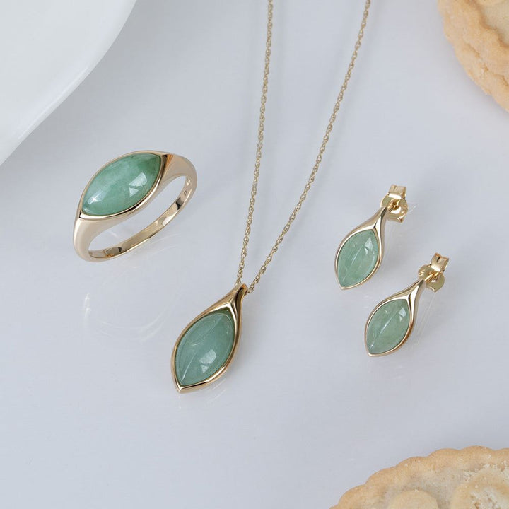 Classic Marquise Green Jadeite Ring in 9ct Yellow Gold