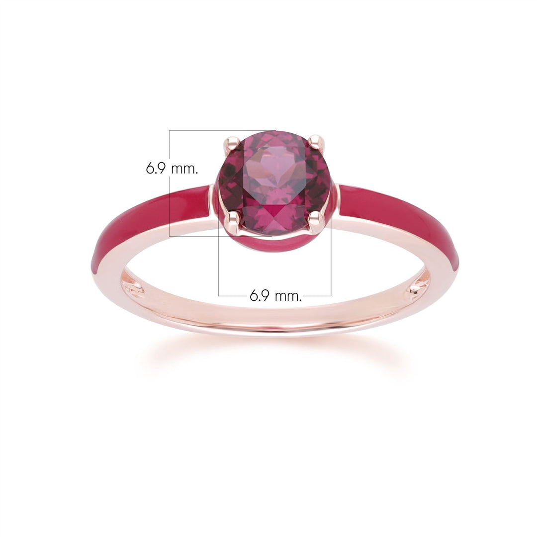 Siberian Waltz Pink Enamel & Round Rhodolite Ring In Rose Gold Vermeil