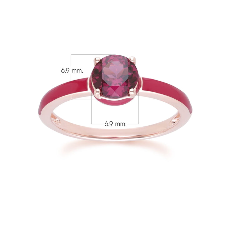 Siberian Waltz Pink Enamel & Round Rhodolite Ring In Rose Gold Vermeil