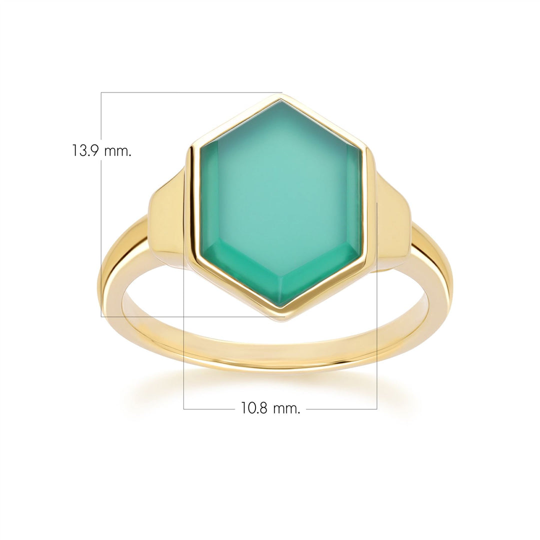 Grand Deco Hexagon Chalcedony Ring in Gold Vermeil