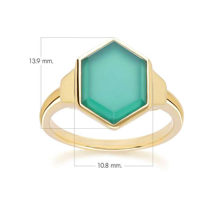 Grand Deco Hexagon Chalcedony Ring in Gold Vermeil