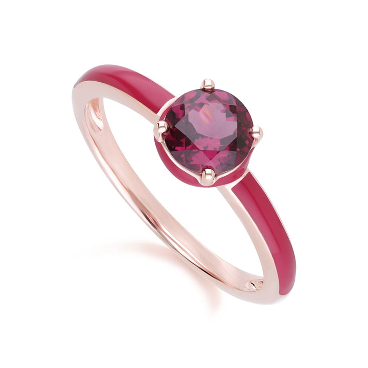 Siberian Waltz Pink Enamel & Round Rhodolite Ring In Rose Gold Vermeil