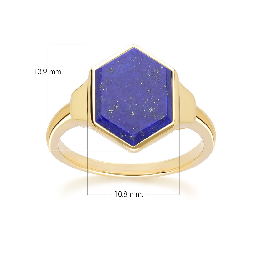 Grand Deco Hexagon Lapis Lazuli Ring in Gold Vermeil