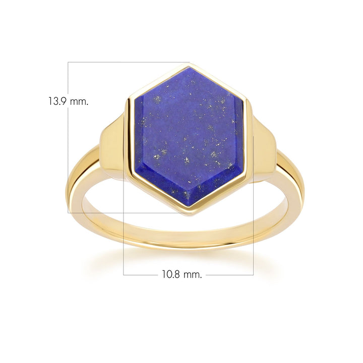 Grand Deco Hexagon Lapis Lazuli Ring in Gold Vermeil