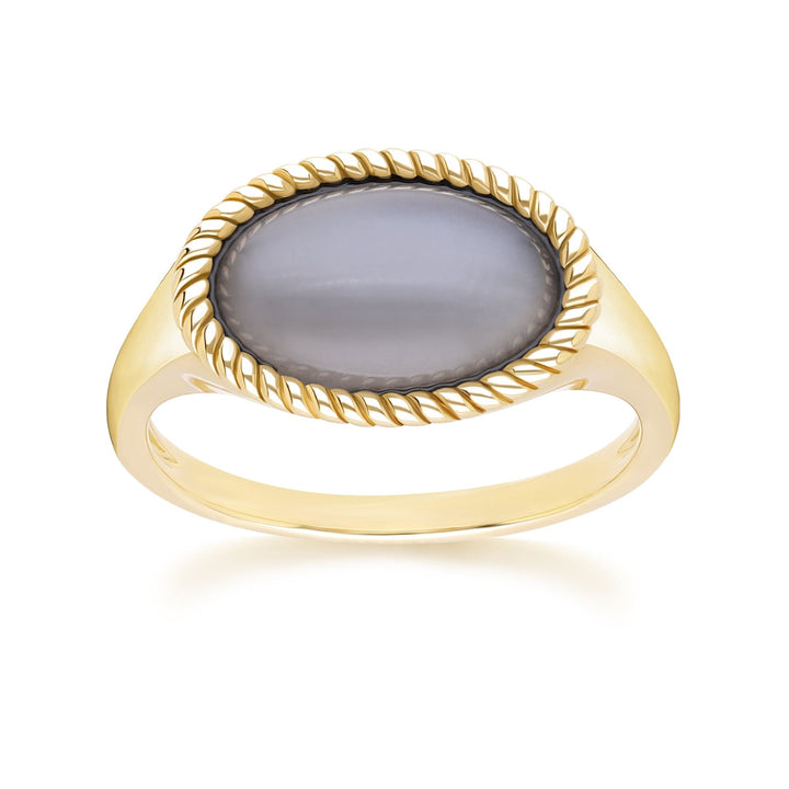 Classic Oval Black Moonstone Ring in 9ct Yellow Gold