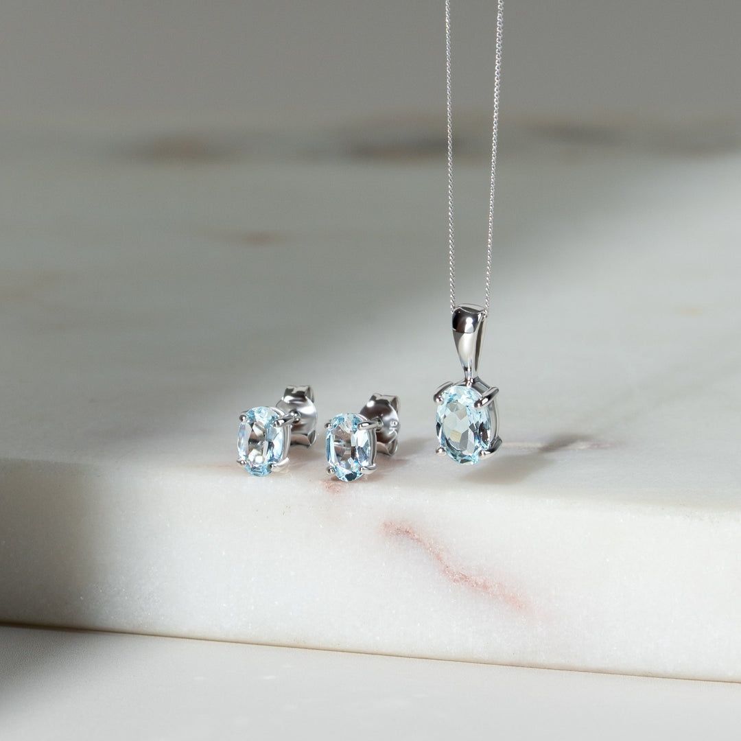 Classic Oval Aquamarine Stud Earrings in 9ct White Gold