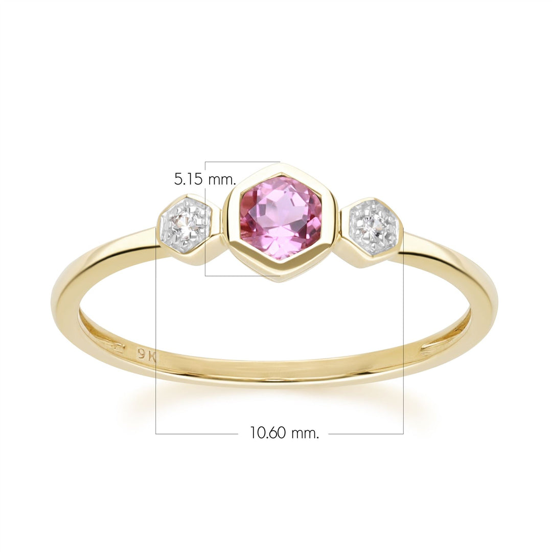 Geometric Round Pink Tourmaline and Sapphire Ring in 9ct Yellow Gold Dimensions