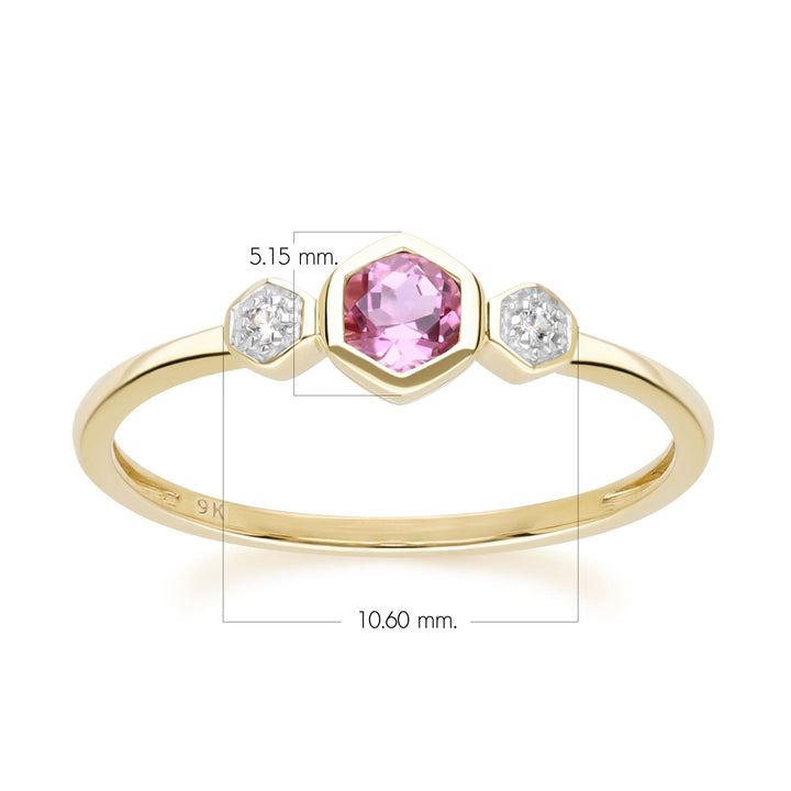 Geometric Round Pink Tourmaline and Sapphire Ring in 9ct Yellow Gold Dimensions