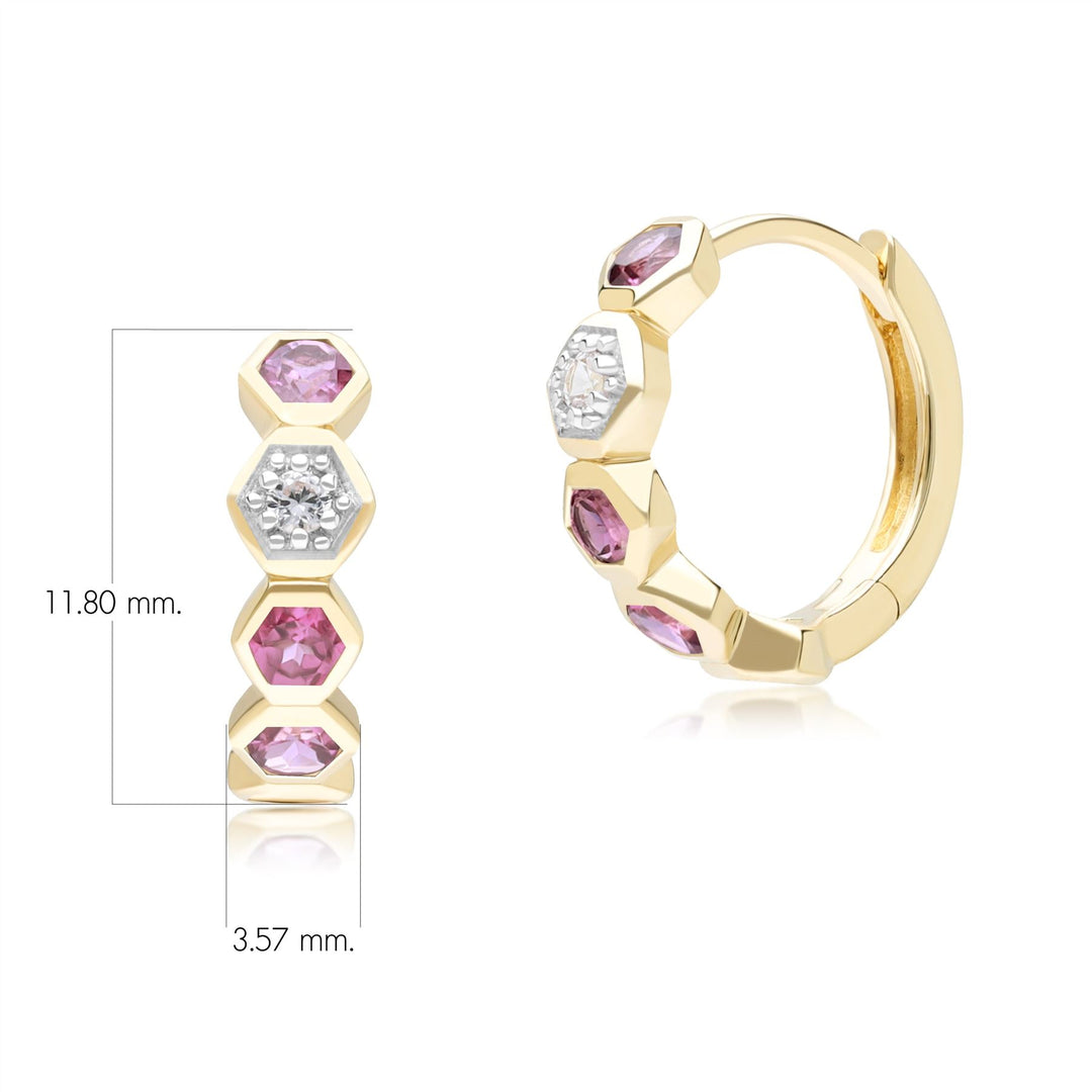 Geometric Round Rhodolite and Sapphire Hoop Earrings in 9ct Yellow Gold Dimensions