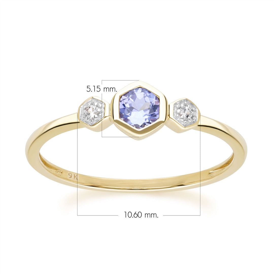 Geometric Round Tanzanite and Sapphire Ring in 9ct Yellow Gold Dimensions