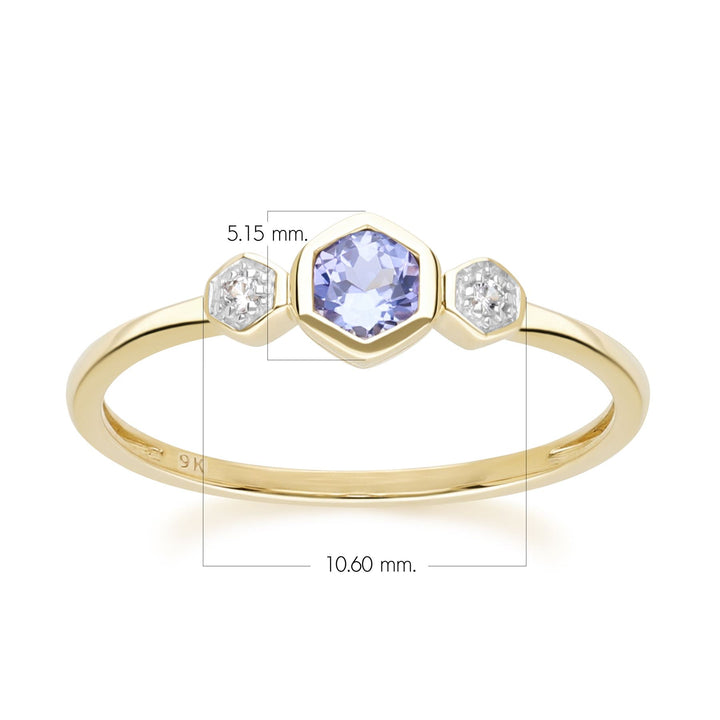 Geometric Round Tanzanite and Sapphire Ring in 9ct Yellow Gold Dimensions