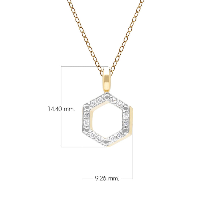 Geometric Hex Diamond Pendant Necklace in 9ct Yellow Gold Dimensions