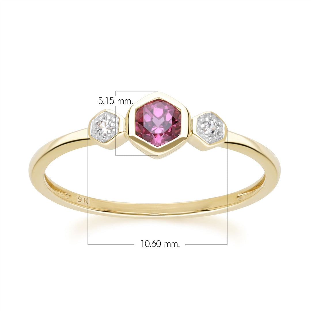Geometric Round Rhodolite and Sapphire Ring in 9ct Yellow Gold Dimensions
