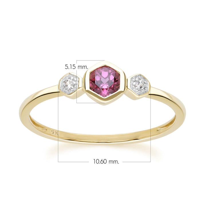 Geometric Round Rhodolite and Sapphire Ring in 9ct Yellow Gold Dimensions