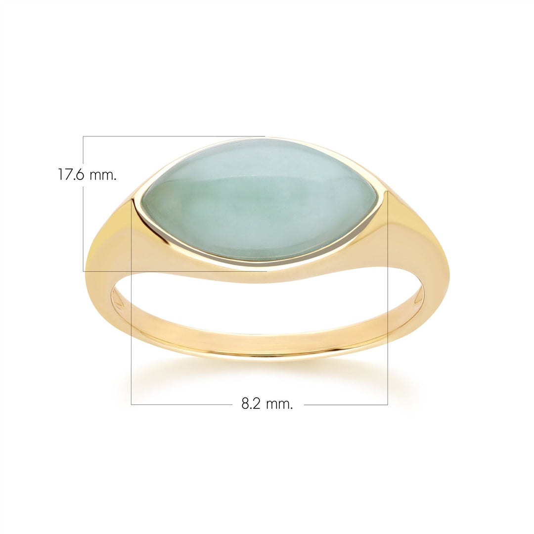 Classic Marquise Green Jadeite Ring in 9ct Yellow Gold