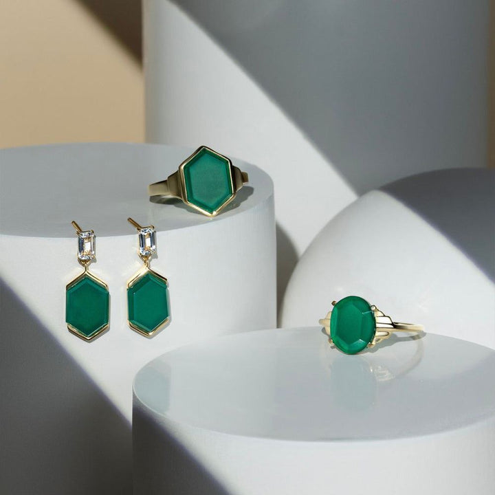 Grand Deco Oval Chalcedony Ring in Gold Vermeil