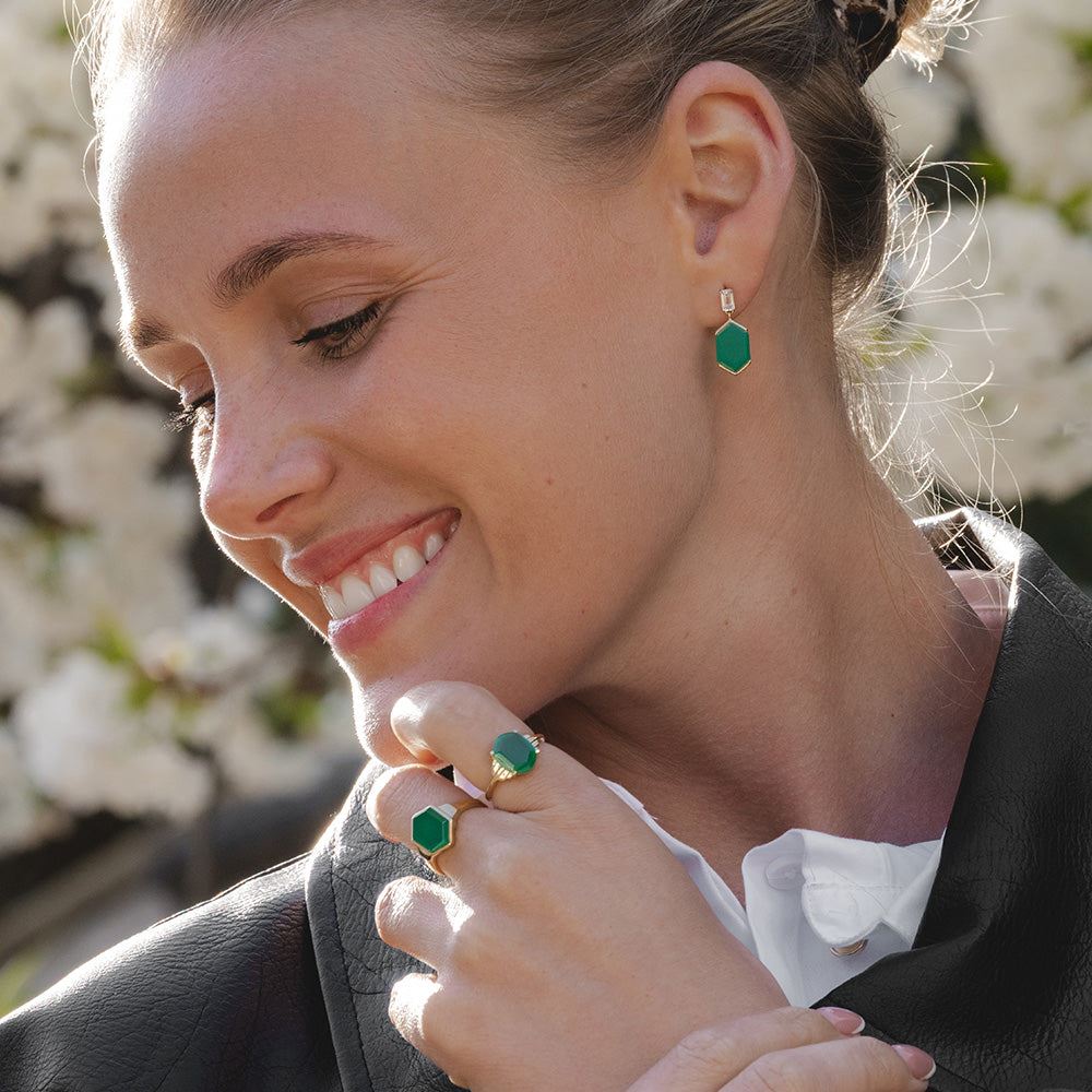 Grand Deco Hexagon Chalcedony Ring in Gold Vermeil