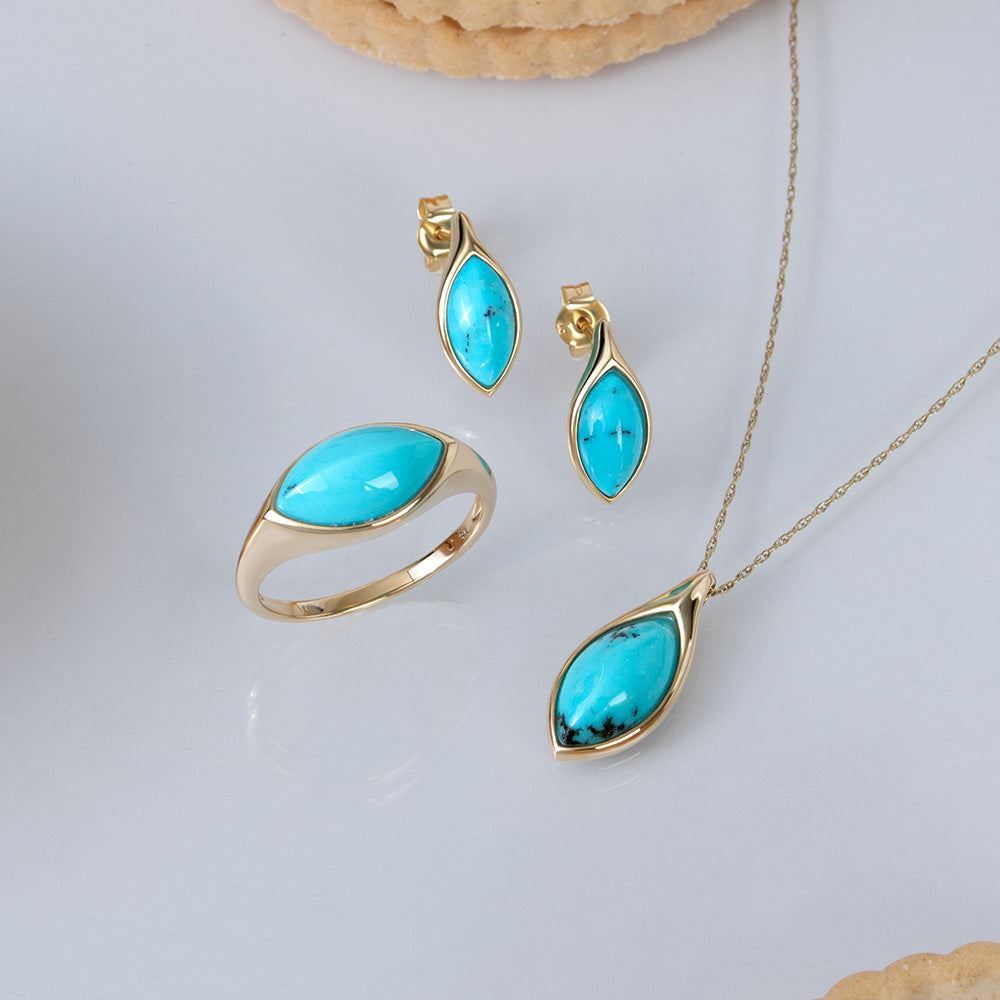 Classic Marquise Turquoise Ring in 9ct Yellow Gold