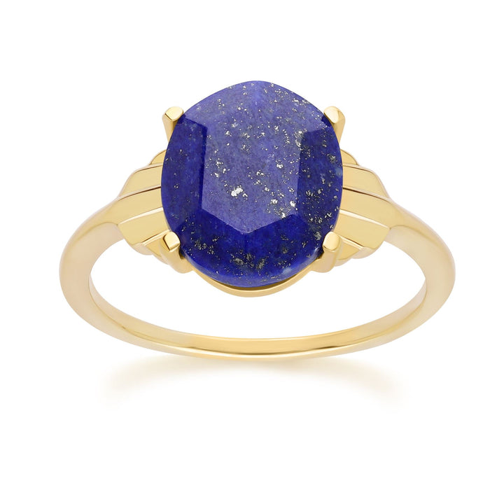 Grand Deco Oval Lapiz Lazuli Ring in Gold Vermeil