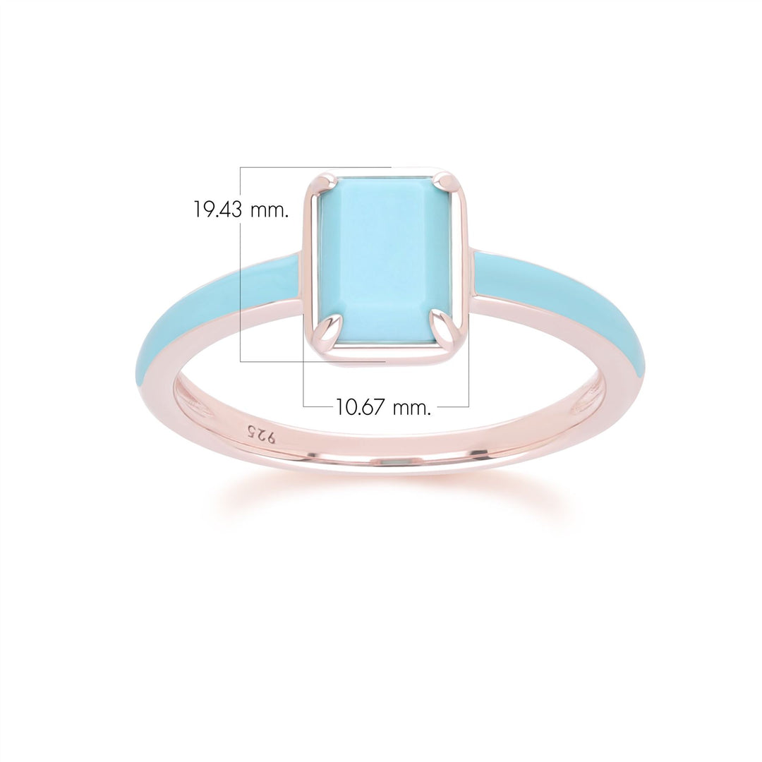 Siberian Waltz Blue Enamel & Octagon Turquoise Ring In Rose Gold Vermeil