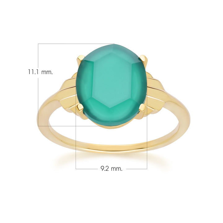 Grand Deco Oval Chalcedony Ring in Gold Vermeil