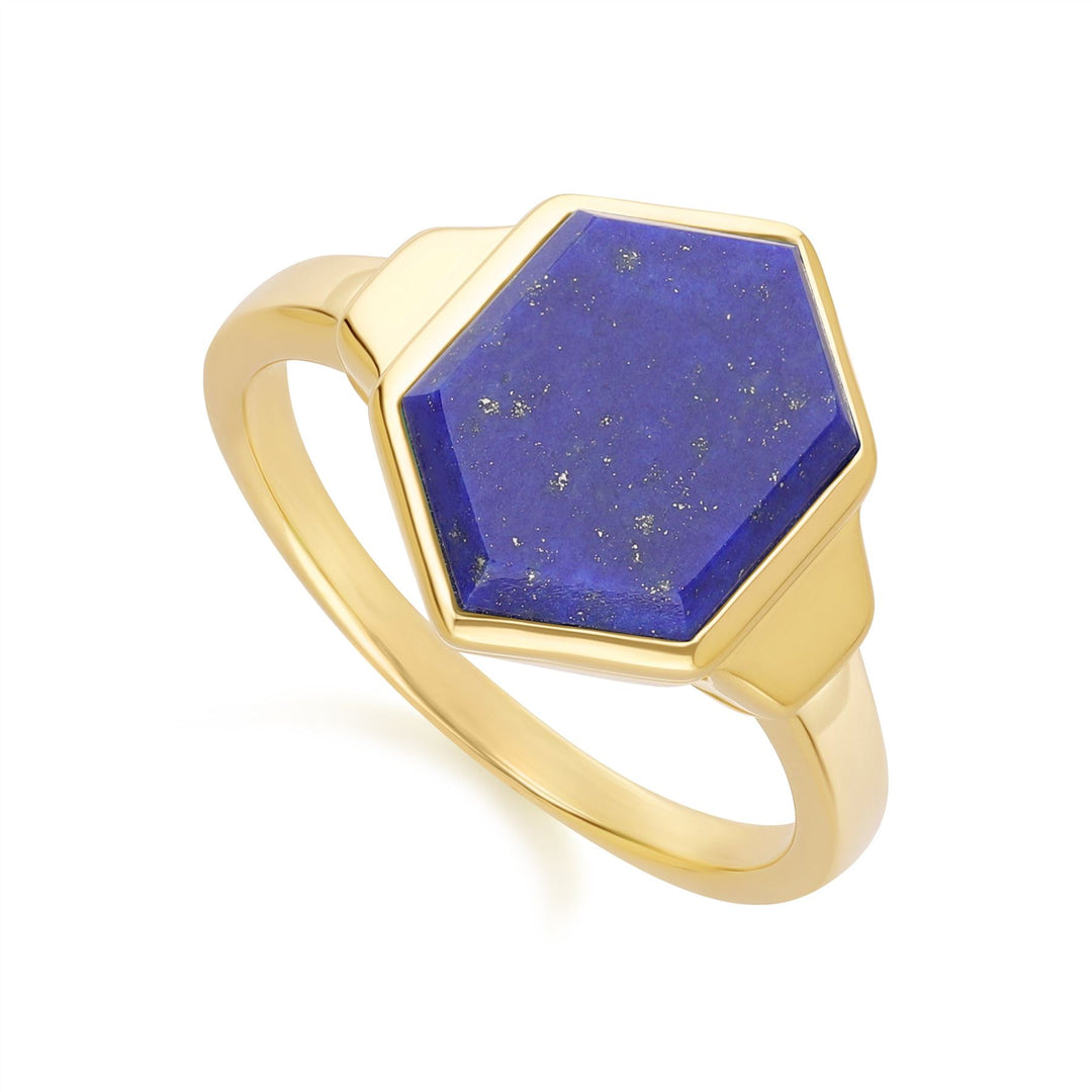 Grand Deco Hexagon Lapis Lazuli Ring in Gold Vermeil