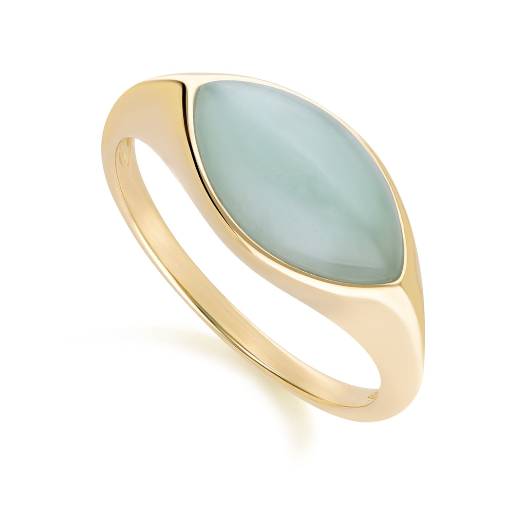 Classic Marquise Green Jadeite Ring in 9ct Yellow Gold