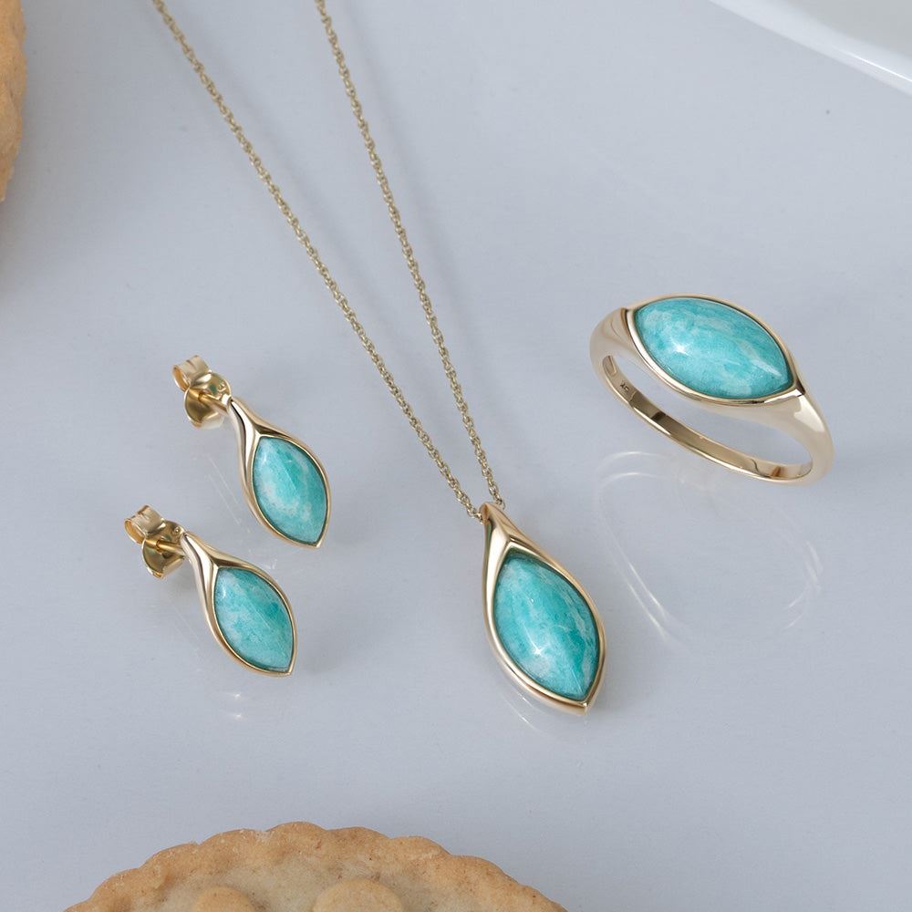 Classic Marquise Amazonite Ring in 9ct Yellow Gold