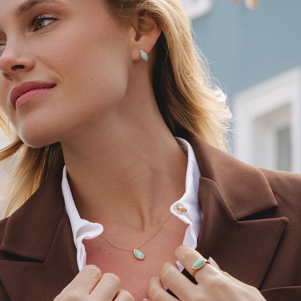 Classic Marquise Amazonite Ring in 9ct Yellow Gold